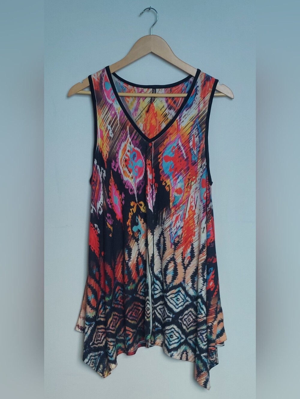 Mushka By Sienna Rose Multicolor V-Neck Sleeveless Tunic Tank With Flared Hem